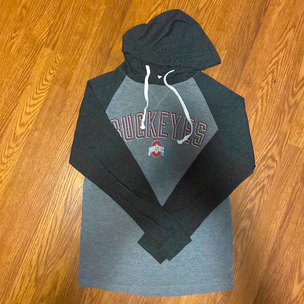 Ohio State, men’s small, back and grey, hooded long sleeve T-shirt